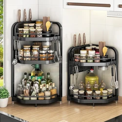 3-Tier Kitchen Spice Rack Countertop Organizer Spice Corner Shelf Cabinet Storage Rack with Hook Holder for Kitchen Organizer