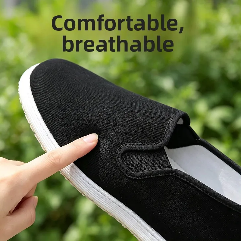 Beijing Old Handmade Men's Cloth Shoes Black Multi-layered Sole Slip-On Anti-slip Soft Bottom Breathable Casual Footwear