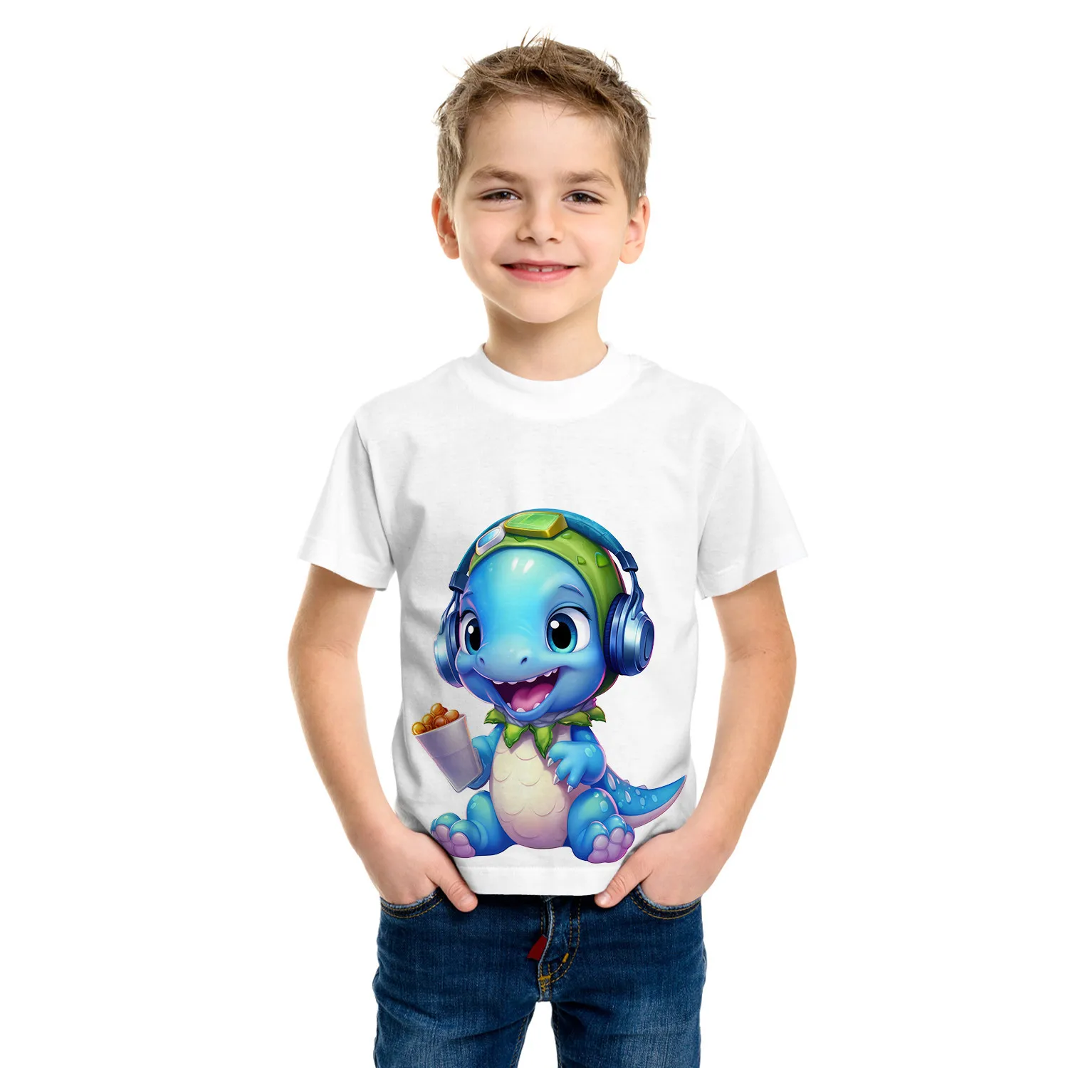 Boys' Baby Adorable Dinosaur 3d Printed T Shirt Comfortable Tops Round Neck Casual Short Sleeve Children Clothes Everyday Wear