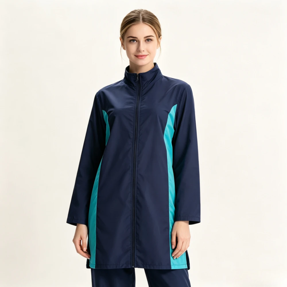 New Muslim Modest Burkini Swimwear Zip Stand Collar Long Jacket Pants Full Coverage Quick Dry Conservative Bathing Suit 2 Colors