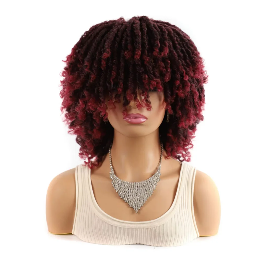 Multicolor African Tube Curl Hollow Curl Faux Locs Bug Wig Heat Resistant Synthetic Small Curly Full Wig