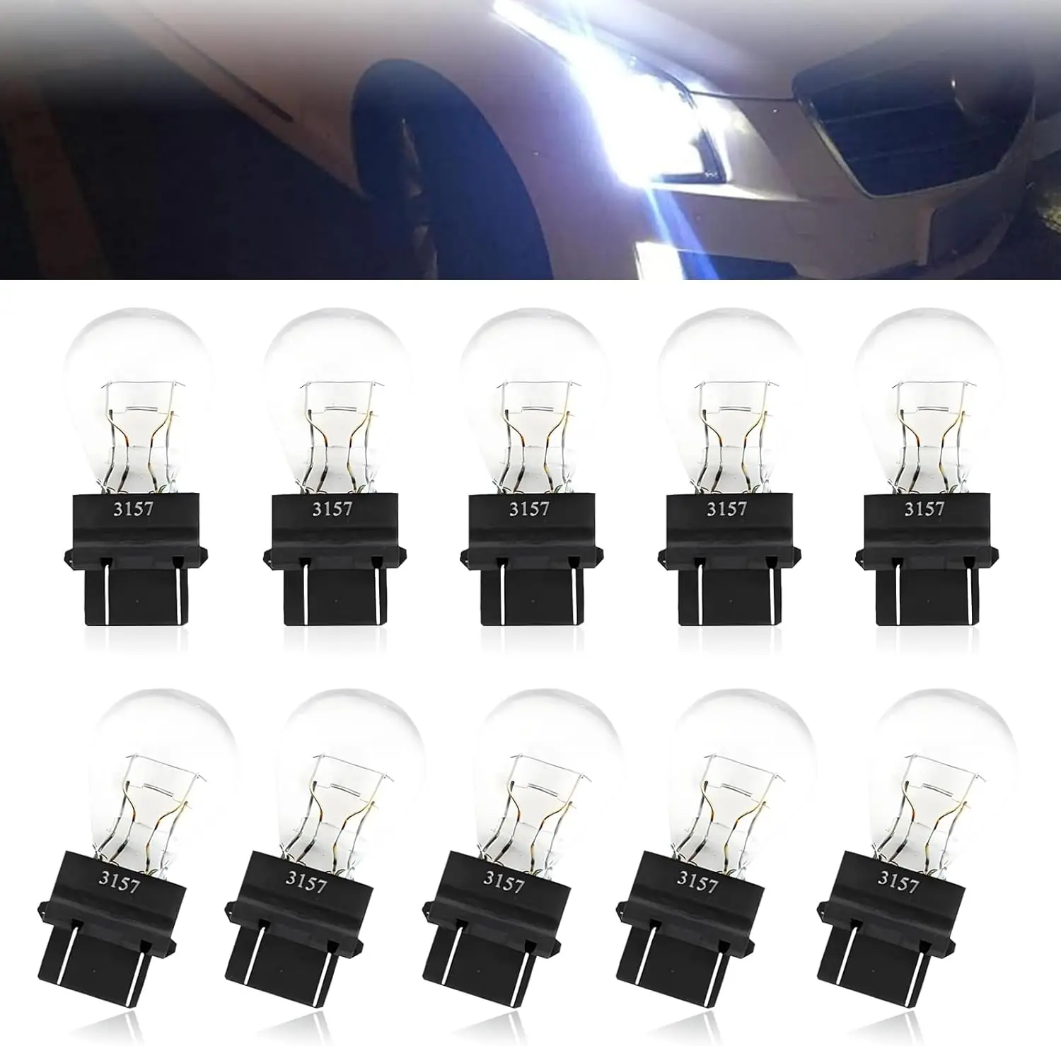 

10 Pack 3157 Car Brake Light Bulb Replacement, 12V 21/5W Vehicle Turn Signal Light Accessory, Waterproof Quartz Glass Lighting B