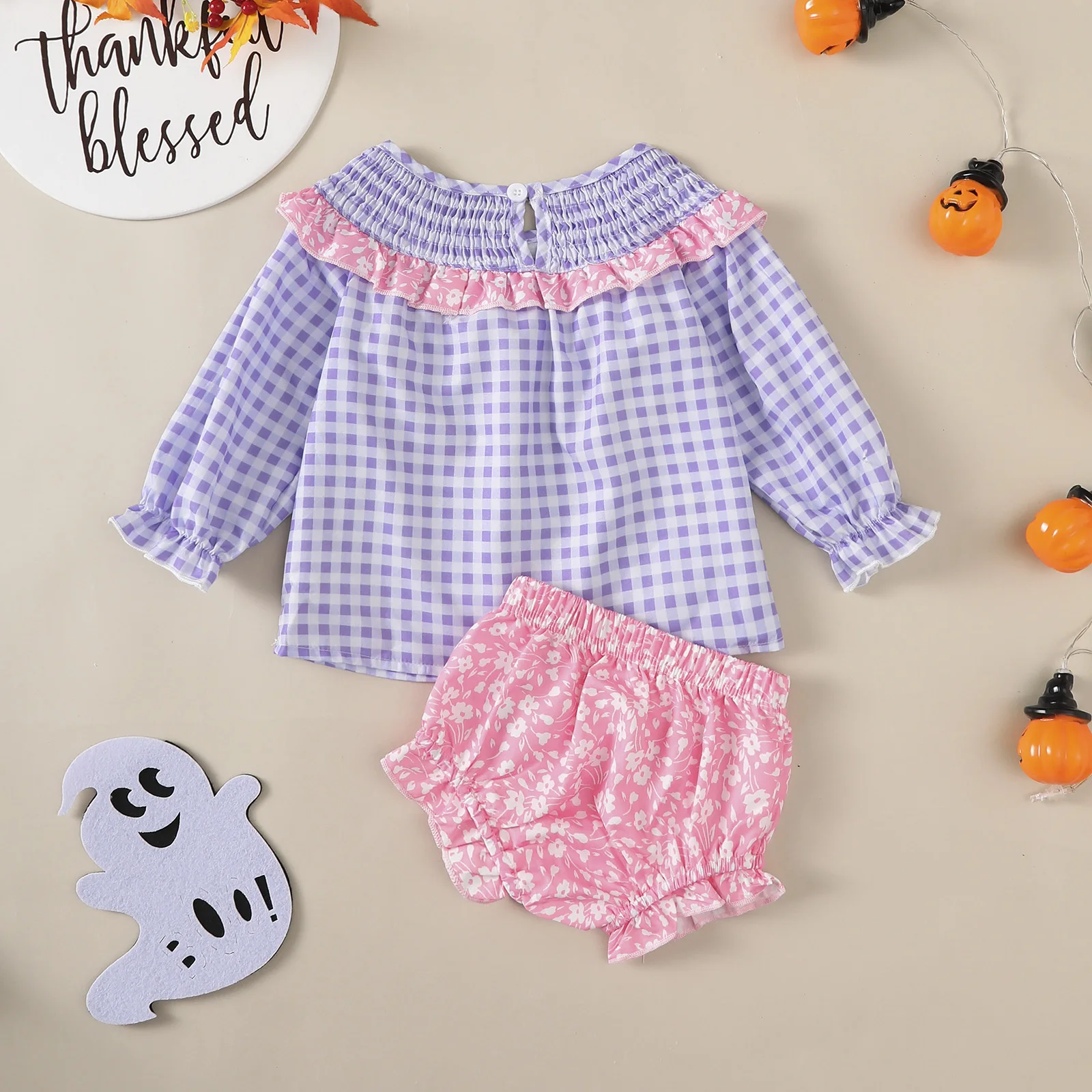 Langärmeliges Halloween-Outfit-Set für Kleinkinder mit Geistermuster, Babykleidung, Geister-Themen-Ensemble für Halloween für Kleinkinder und Mädchen – Detail 9