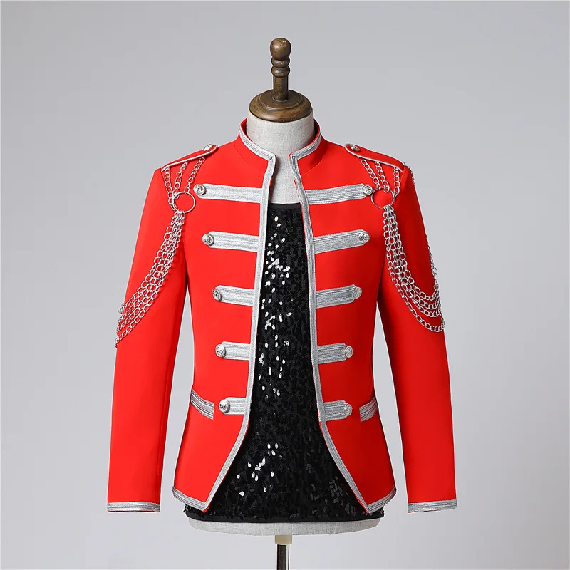 2025 men, stand-up collar color matching red military uniform performance, blazer, singer, prom stage performance   blazers