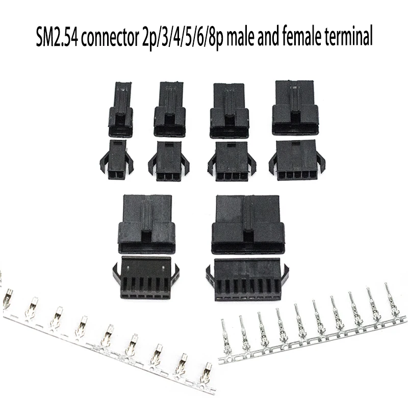 10-50PCS 2/3/4/5/6/7/8 Pin Pitch 2.54MM SM Female Male Wire Connector Plug Housing SM-2P SM-2R JST SM2.54 Male Spring Terminal