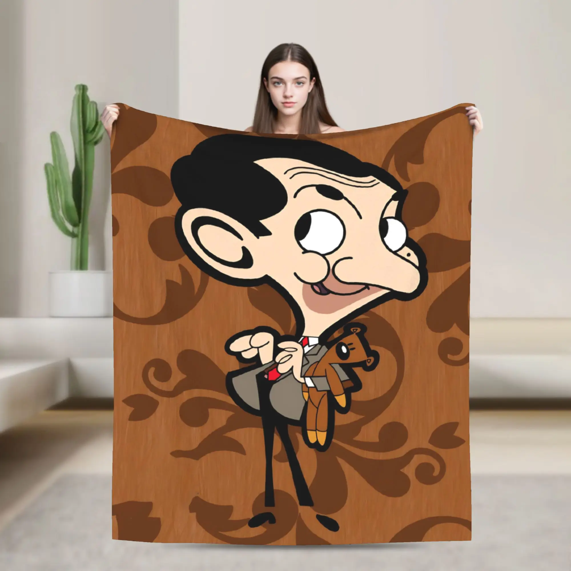 Mr. Beans Blankets Funny Cartoon  Wool Throw Blankets Summer Air Conditioning Decoration Lightweight Bedsprea,