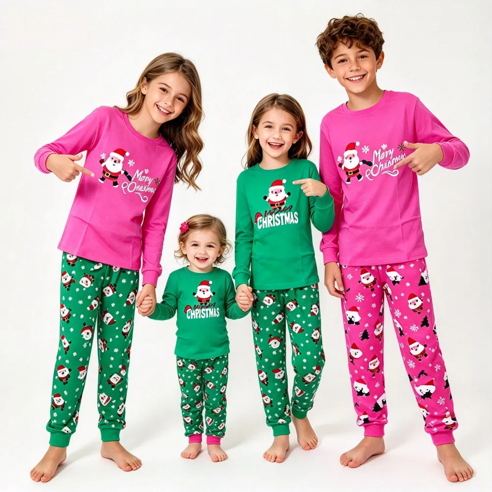 Santa Claus Print Girls Pajamas Children's Sleepwear Kids Pyjamas Cotton Full Sleeve Cotton Christmas Homewear Pijamas Suits Pjs