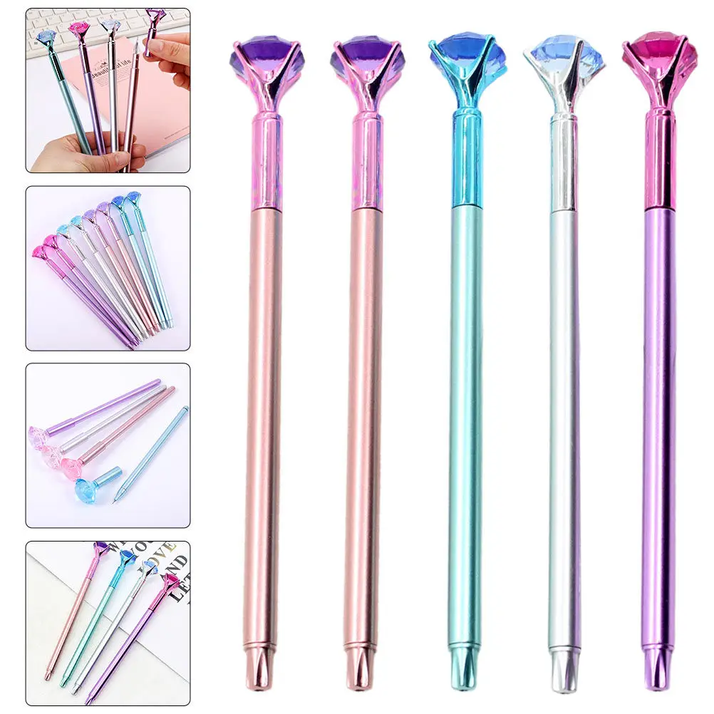 

5Pcs Diamond Design Black Refill Gel Pens Effortless Smooth Writing Pen Student Stationery Portable Signing Pen