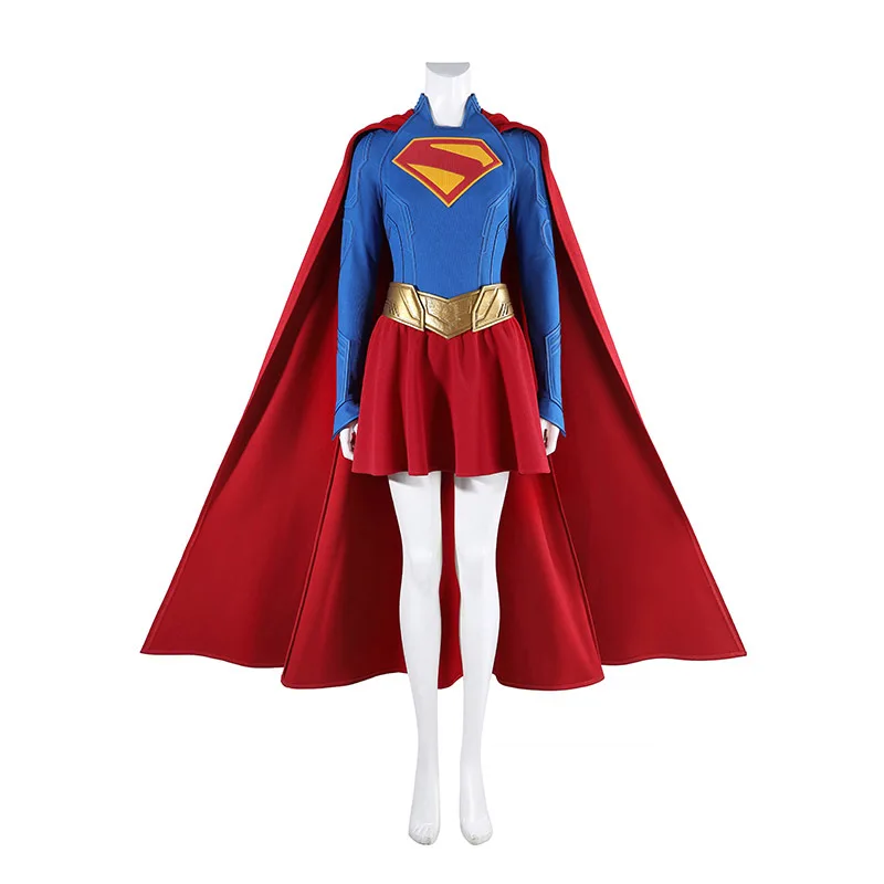 Supergirl Cosplay Costumes with Cloak Superhero Anime Character Halloween Party Performance Clothes for Adults