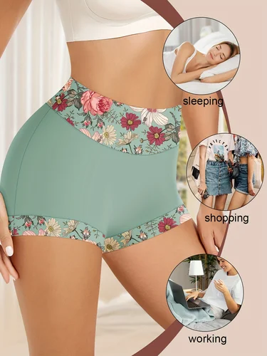 Imagen 2 del producto Paquete de 4 bragas con estampado floral para mujer, ropa interior de cintura alta, control de barriga, levantamiento de glúteos, ajuste cómodo y elástico suave,