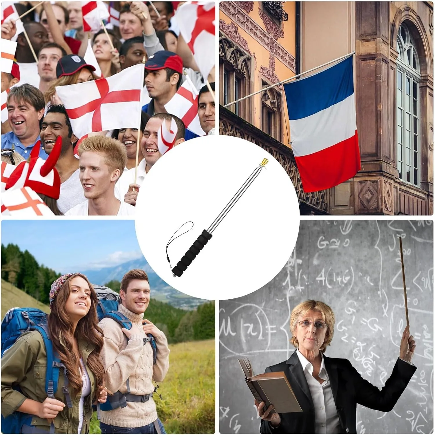 Telescopic Handheld Flagpoles,Stainless Steel Plastic,Telescopic Guide Flag Pole for Tour Guide Festival Teaching Pointer