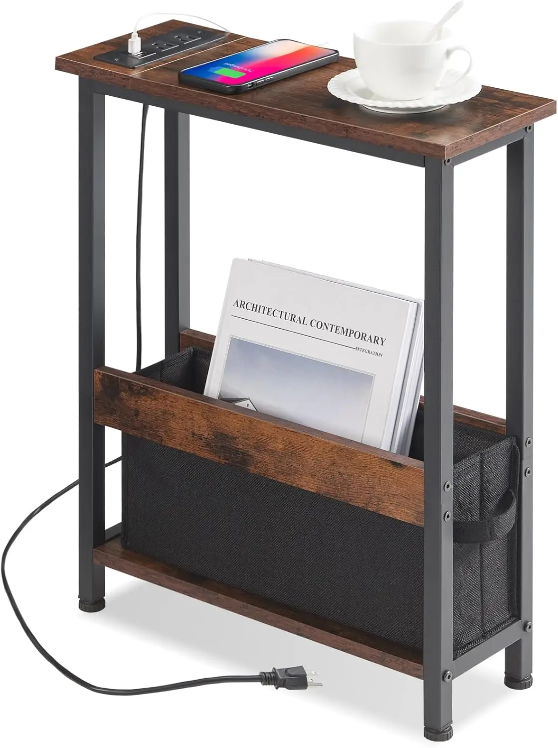 

Slim Charging End Table with Storage for Small Spaces and Bedroom