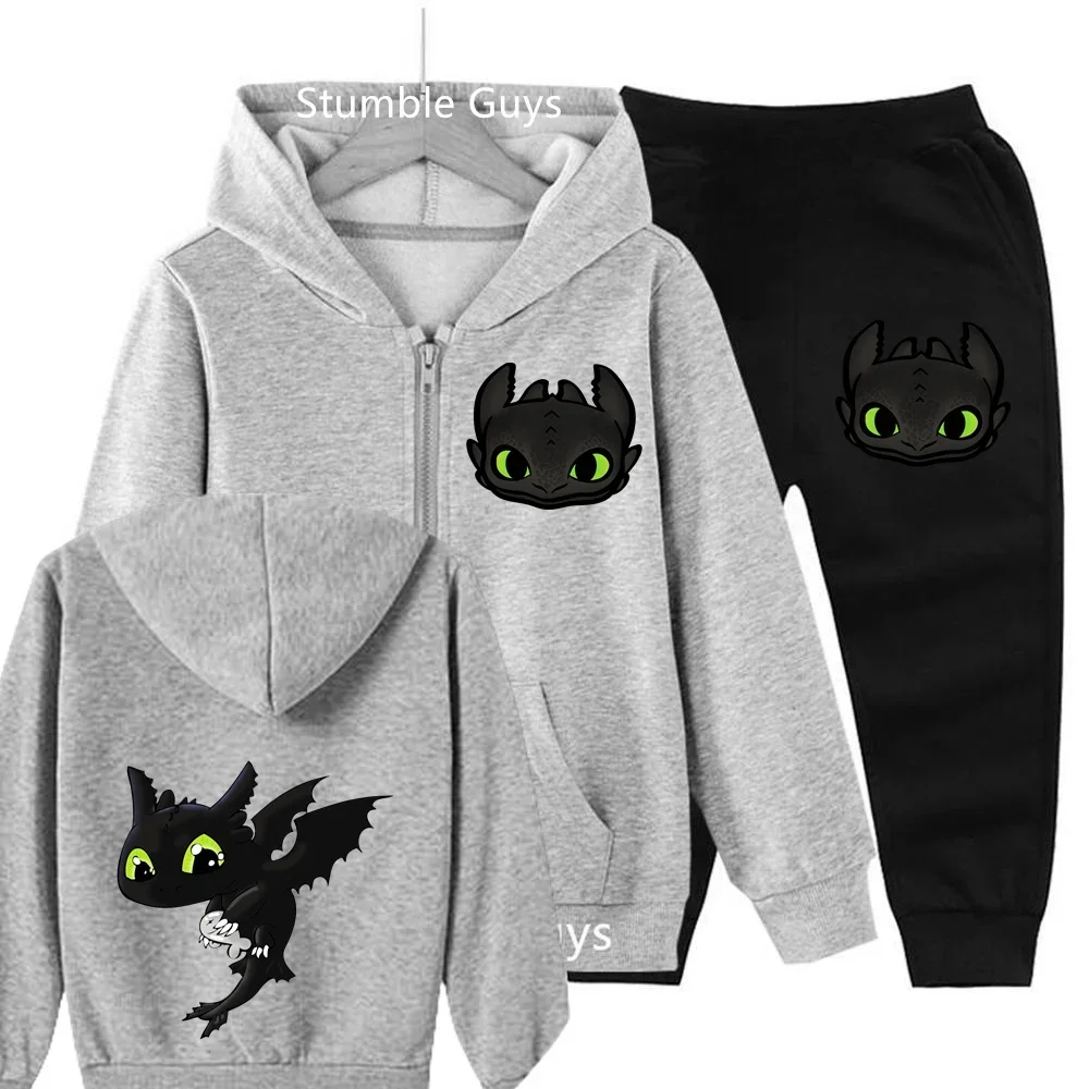 How to train your Dragon hoodie Cartoon print Fall Winter Boys Girls Casual Zipper hoodie Set Toothless Boy