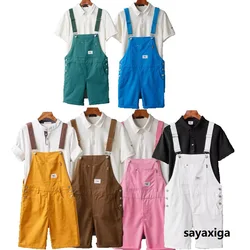 Yaz erkekler önlük pantolon genel kısa takım elbise tulum pantolon artı boyutu 5xl moda Dungarees şeker renk kayış pantolon Streetwear