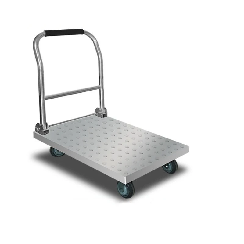 

Stainless Steel Foldable Heavy Duty Hand Trolley Cart Flatbed Platform with Wheels for Warehouse Hotel Restaurant Kitchen Use