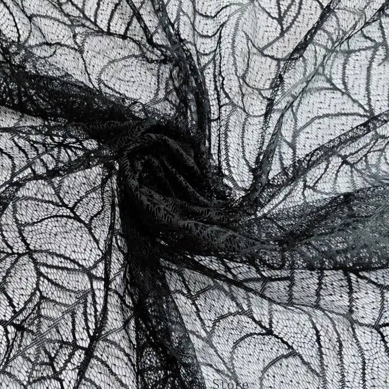 Halloween-Party-Tischdecke aus schwarzer Spitze mit Spinnennetz-Optik für runde Tische, 3 x – Detail 2