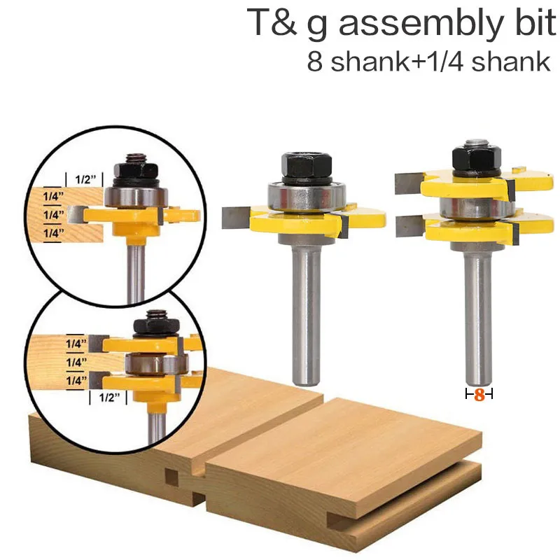 2 pc 8mm Shank high quality Tongue & Groove Joint Assembly Router Bit Set 3/4