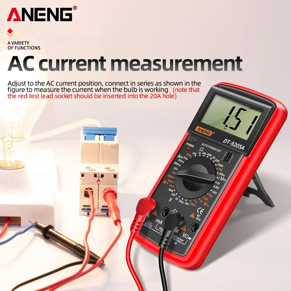 ANENG-DT9205A Multímetro Digital, Transistor AC/DC Tester, Medidor de Teste Elétrico NCV, Analógico Profissional Multímetro de Alcance Automático