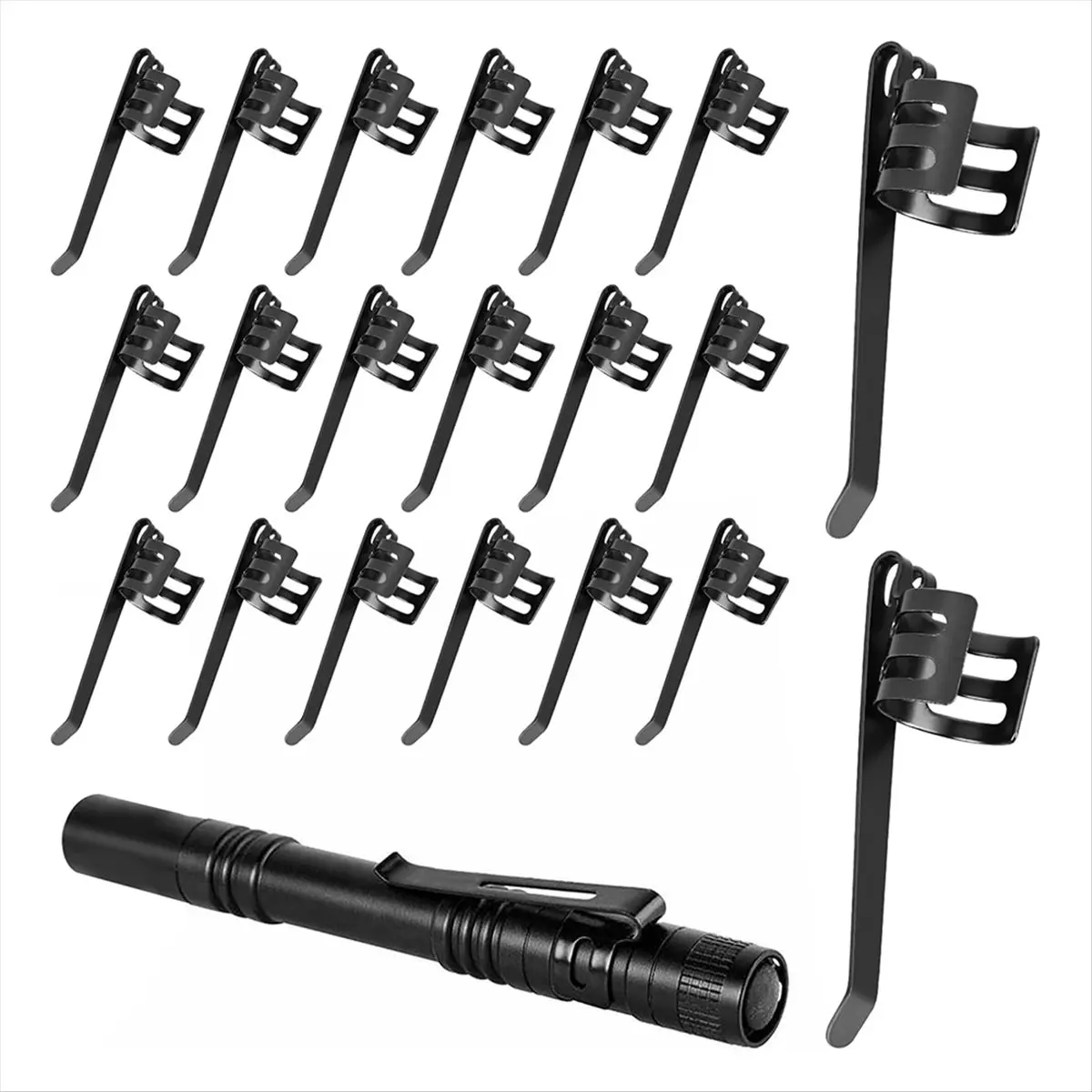 ABPP 20-Pack Steel Flashlight Clips - Black Pocket Clip for Penlights and Accessories