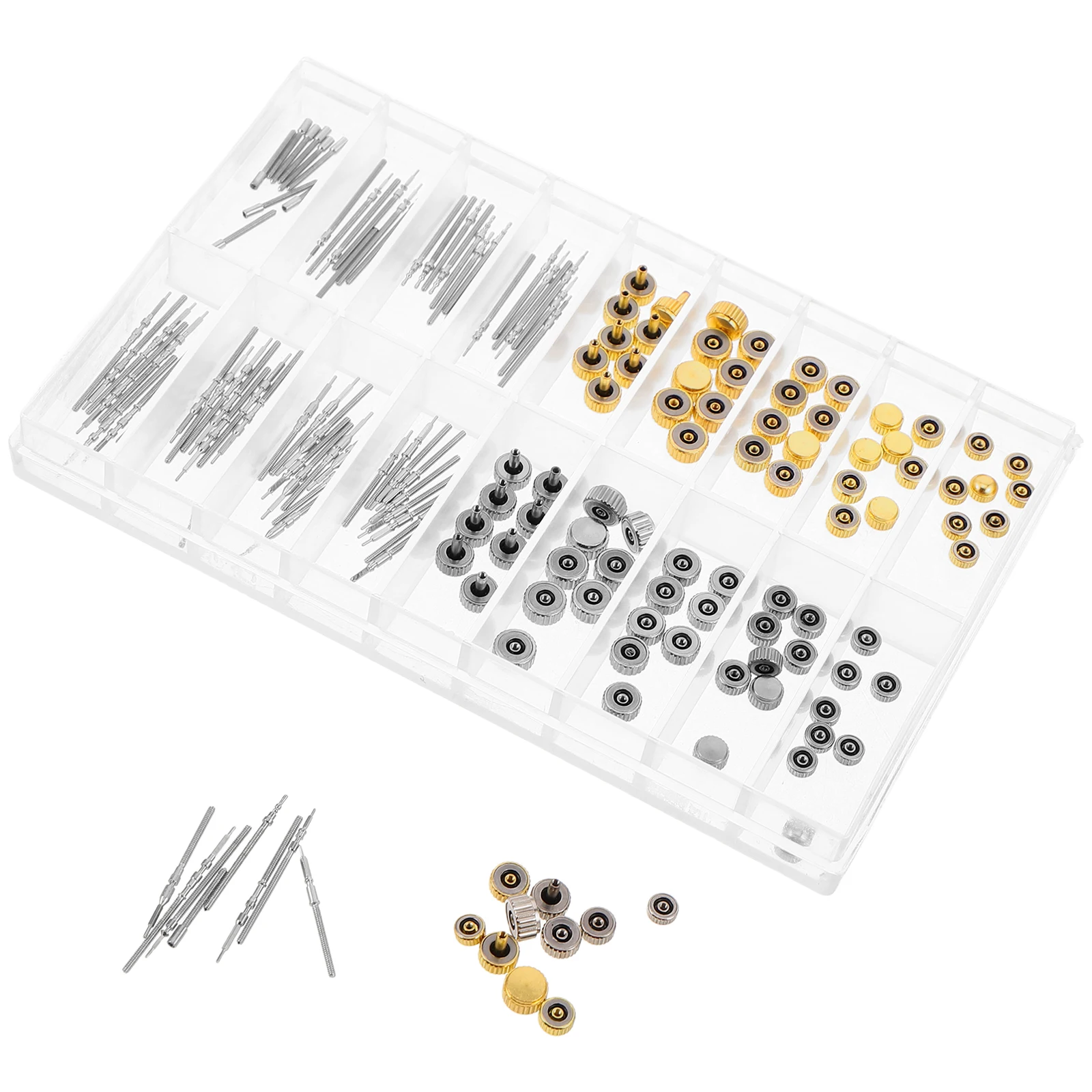

Precision Repair Kit Crown Spring Bar Wristwatch Stem Replacement Parts Portable Storage Box Watchmaker Tool