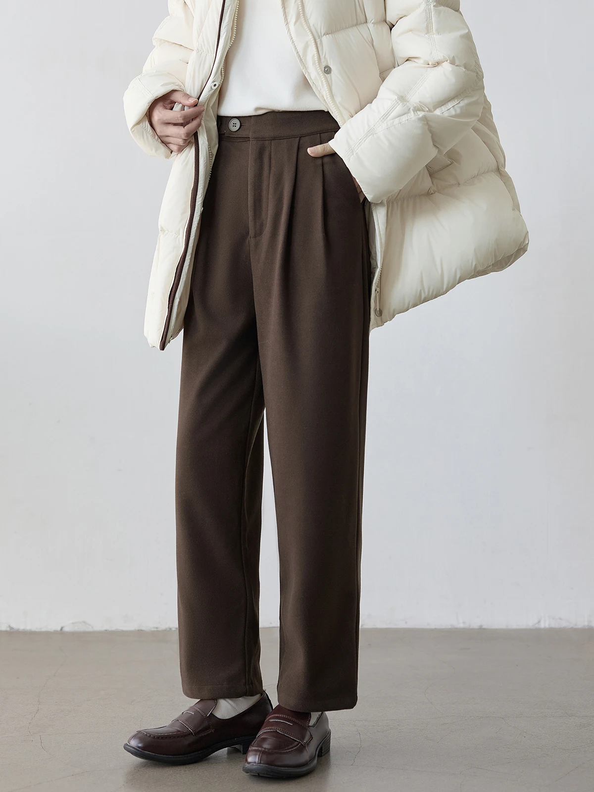 

Женские шерстяные повседневные брюки с высокой талией, прямые, длиной 7/8, весенние, новые, универсальные, стройнящие, для офиса, однотонные