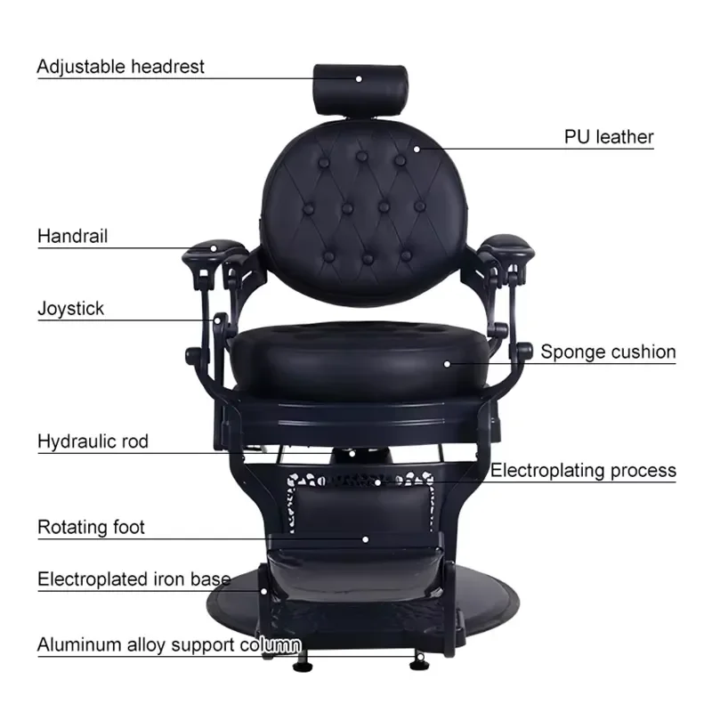 for Professional Heavy Duty Hydraulic  Black Leather Men's Hair Salon Vintage Portable Reclining Chair Premium Barbershop