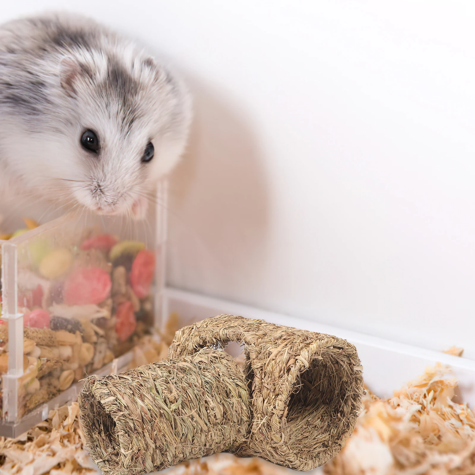 

2pcs Straw Toy Tunnel Guinea Pig Hamster Tubes Rabbit Nest H Woven Reusable Safe Durable Pet Hideaway Play Small Animal House