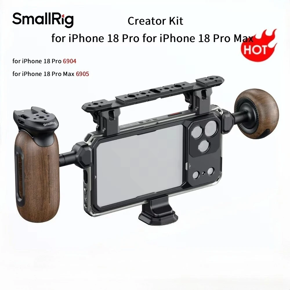 SmallRig 6904 Creator Cage Kit for iPhone 18 Pro( Max) with Rotating & Spherical Wooden Handle T-Mount & 17mm Lens Backplate