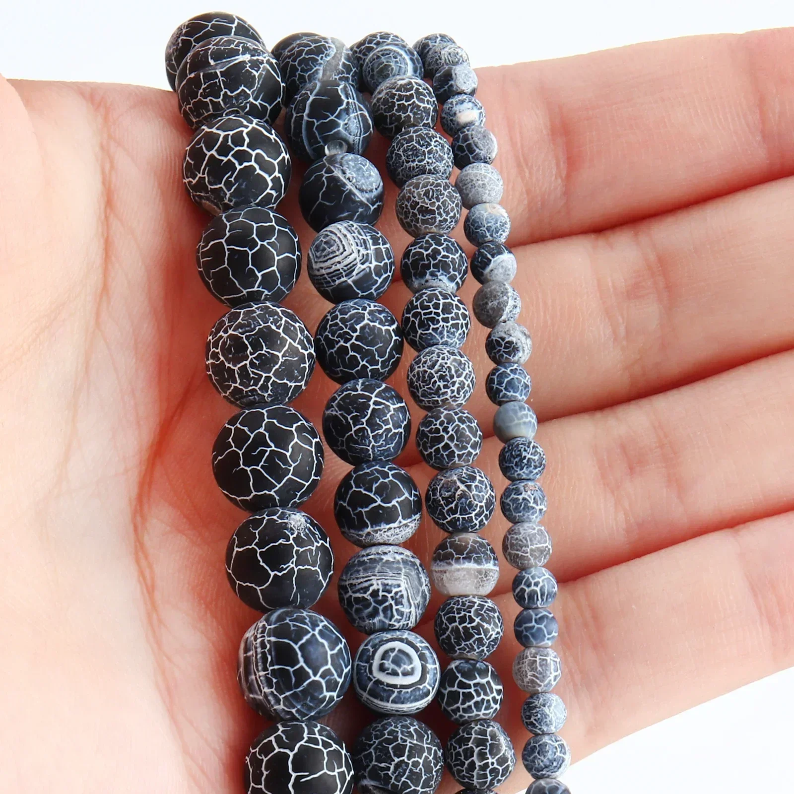 Natural Stone Beads Black Frost Cracked Dream Fire Dragon Veins Agate Beads For Jewelry Making DIY Bracelets Supplies 4-12MM15‘‘