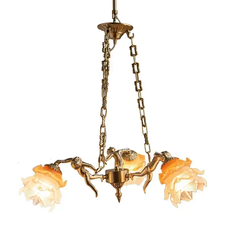 Medieval European Style Retro French Angel Copper Hanging Lamp Dining Room Bar Bedroom Porch Living Room Flower Chandelier