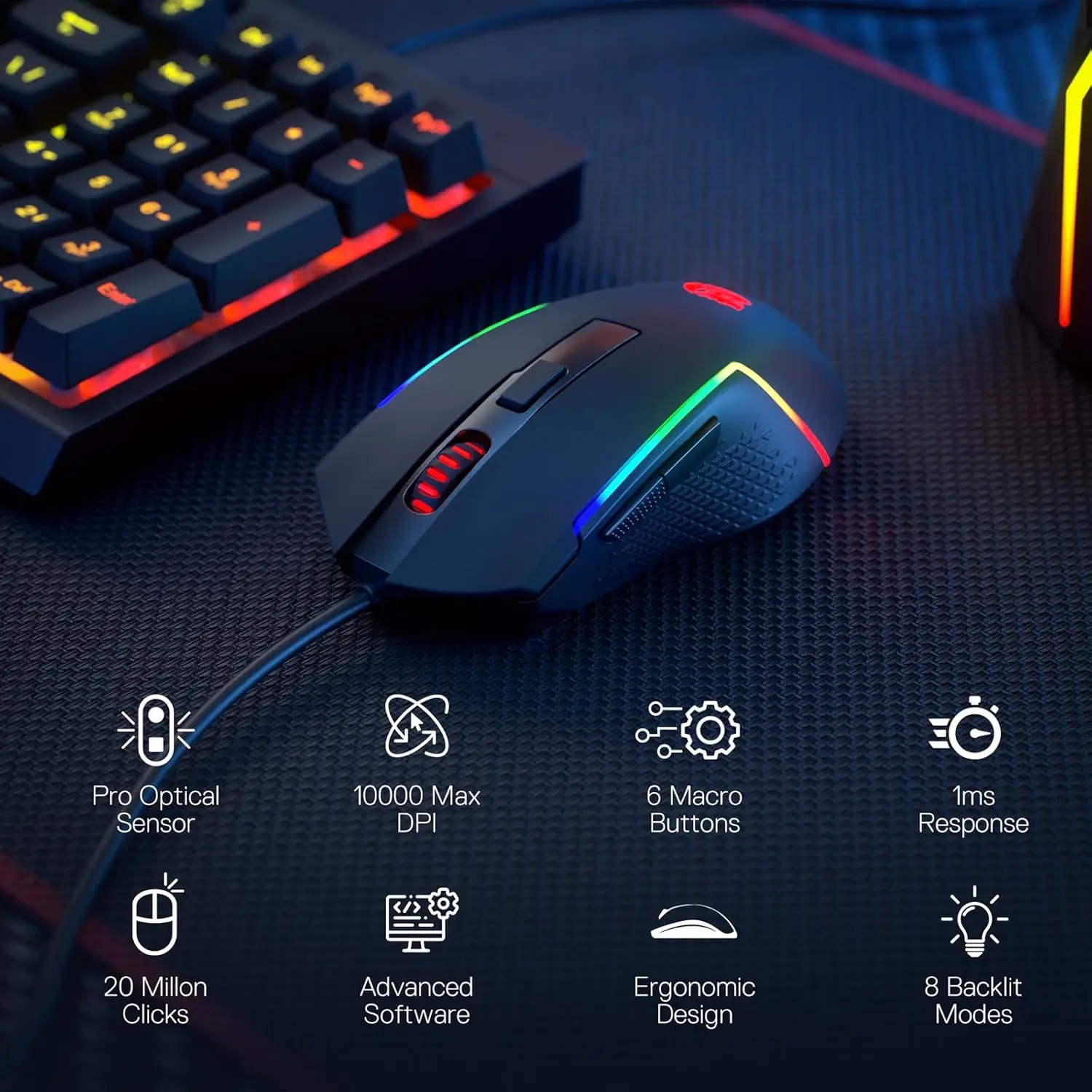 Redragon S141 Gaming Keyboard and Mouse Combo K515 RGB Wired Keyboard M616 10000 DPI Wired Gaming Mouse Bundle