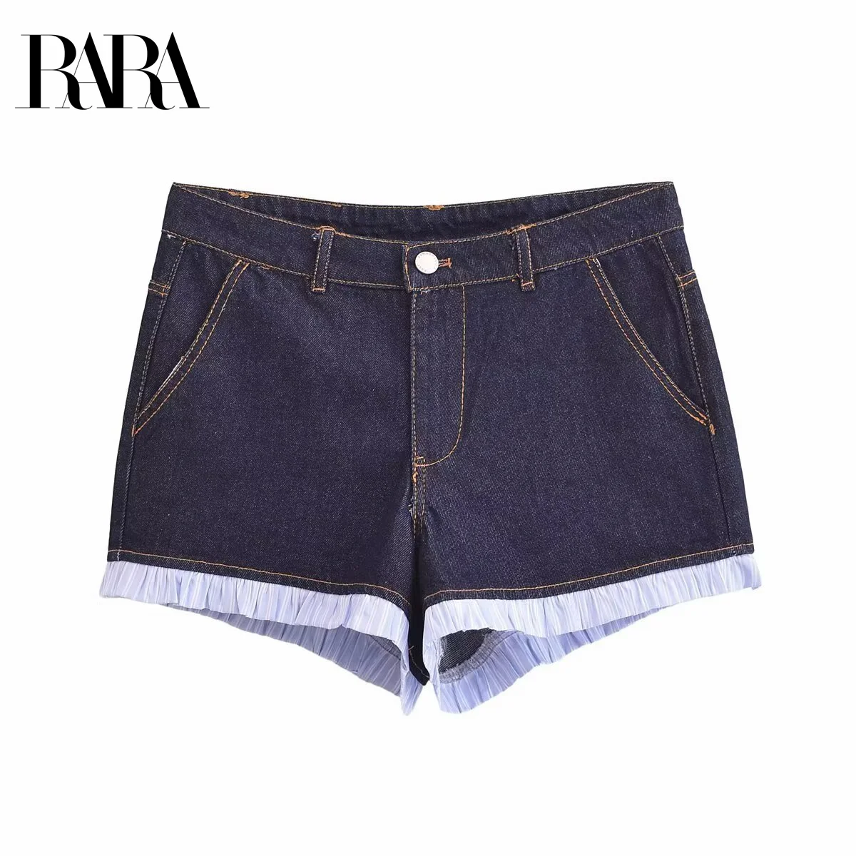 

RARA2025 new summer women's clothing casual fashion temperament simple design mid-waist versatile retro splicing denim shorts