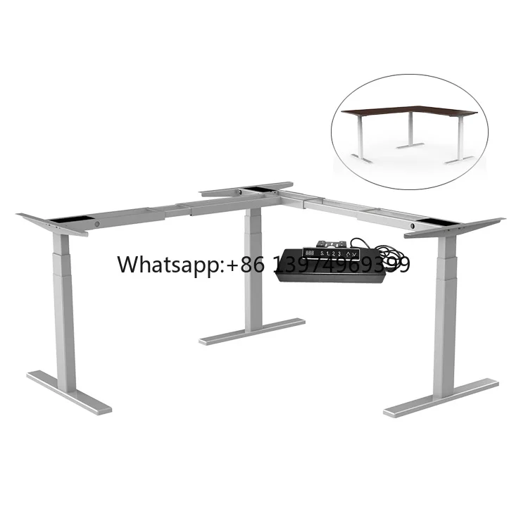 Modern 3-Leg Height-Adjustable Sit Stand Metal Desk Frame Standing Tables