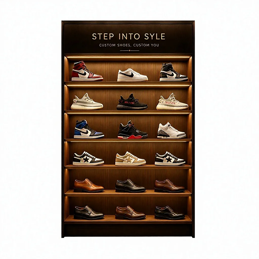 Custom LED Shoe Display Wall Rack Lighted Sneaker Shelf For Boutique Store Retail Fixture