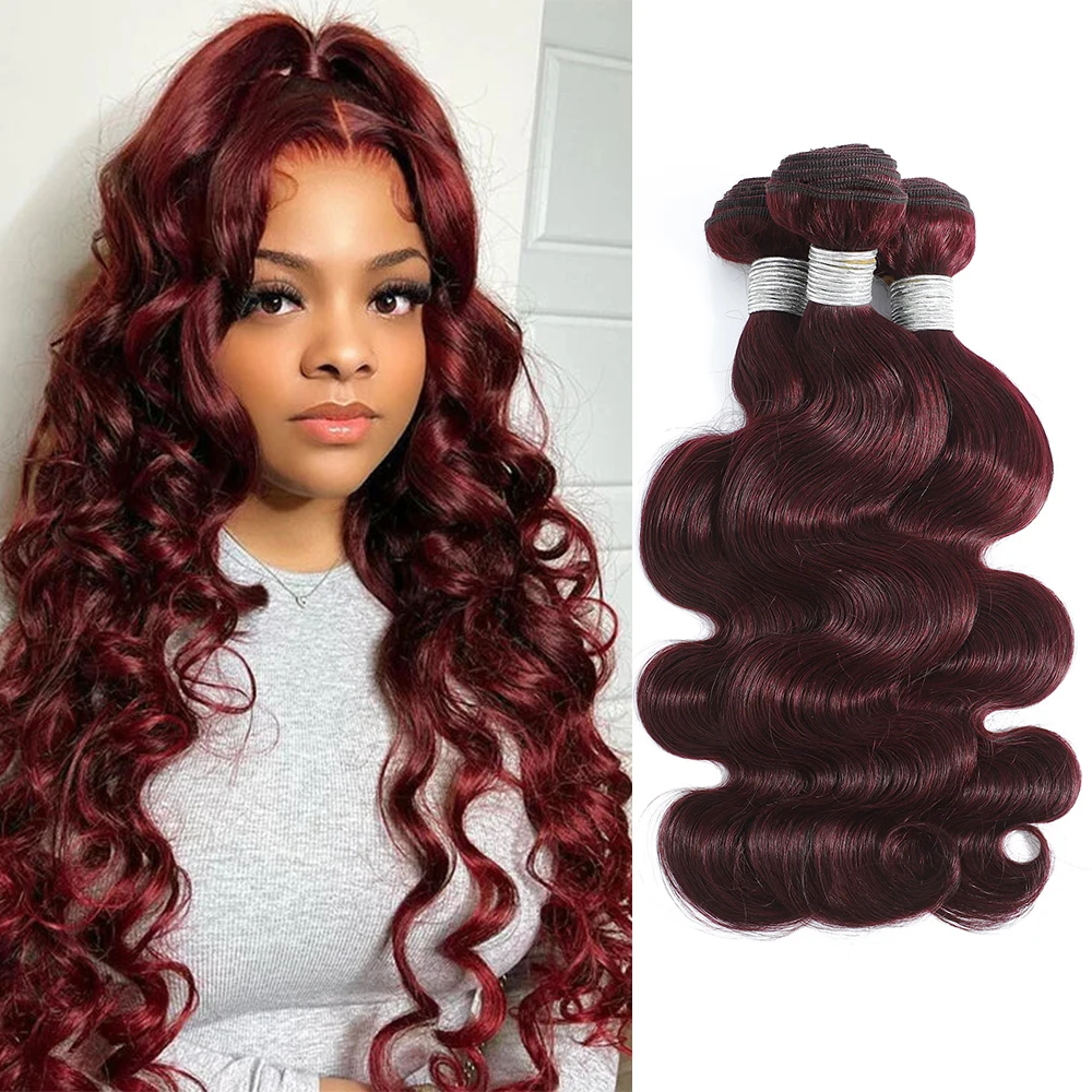 Linhua-Borgonha Body Wave Pacotes de cabelo humano, 99j, máquina dupla feita, trama tecer, 100% Remy, 8 a 30 ", 1 3 4