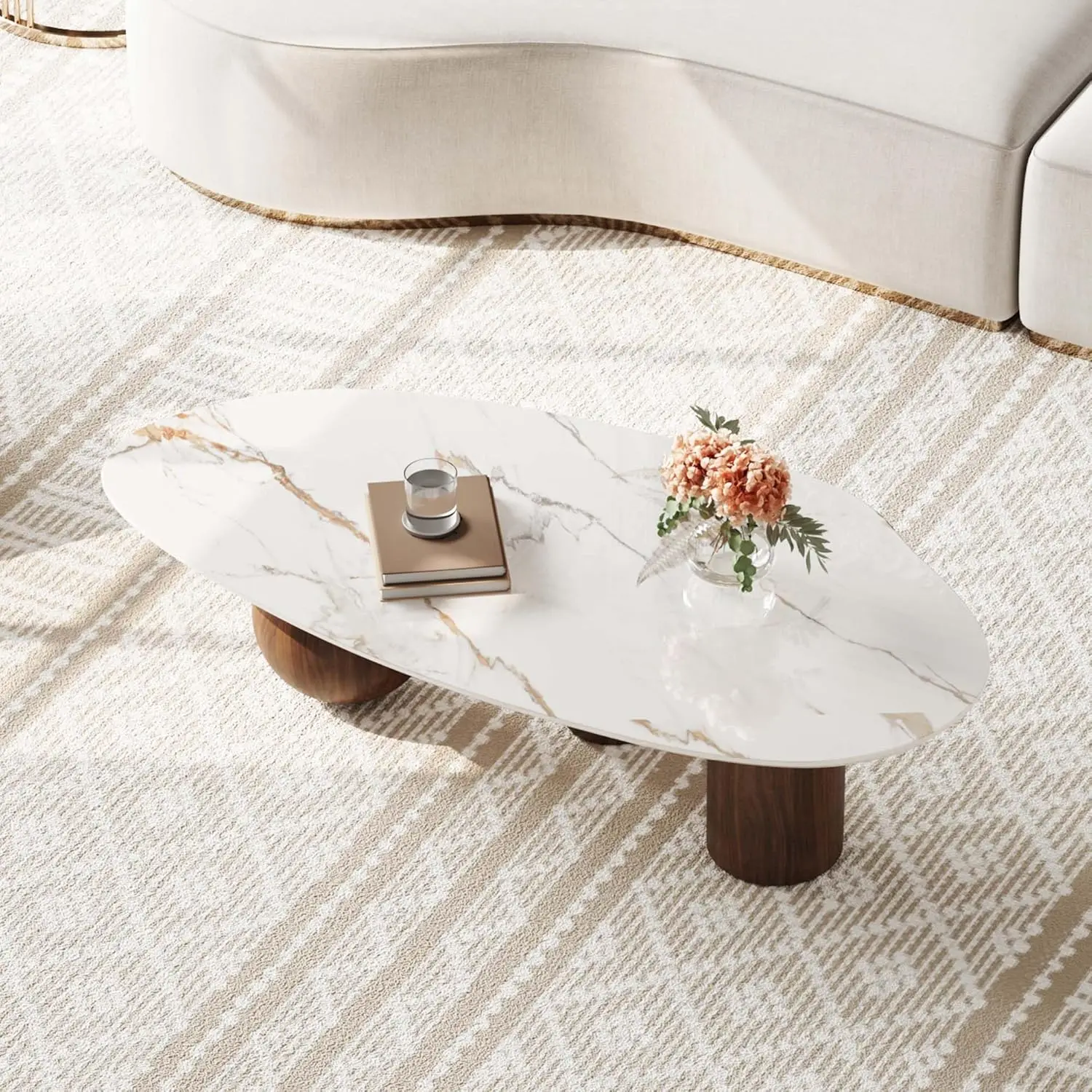 

Small Oval Coffee Table, Mid Century Vintage Coffee Table For Living Room White Center Minimalist End Table With, Customized