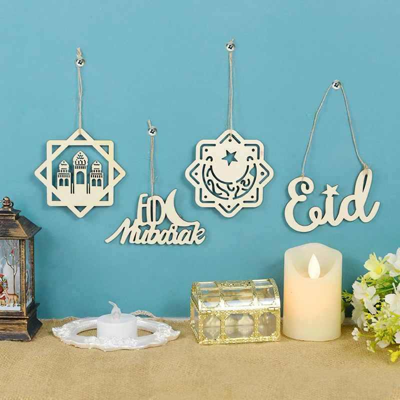 10PCS EID Mubarak Wooden Pendants Ramadan Decoration DIY Table Confetti Islamic Muslim Party Decor Mubarak Ramadan Kareem Gifts