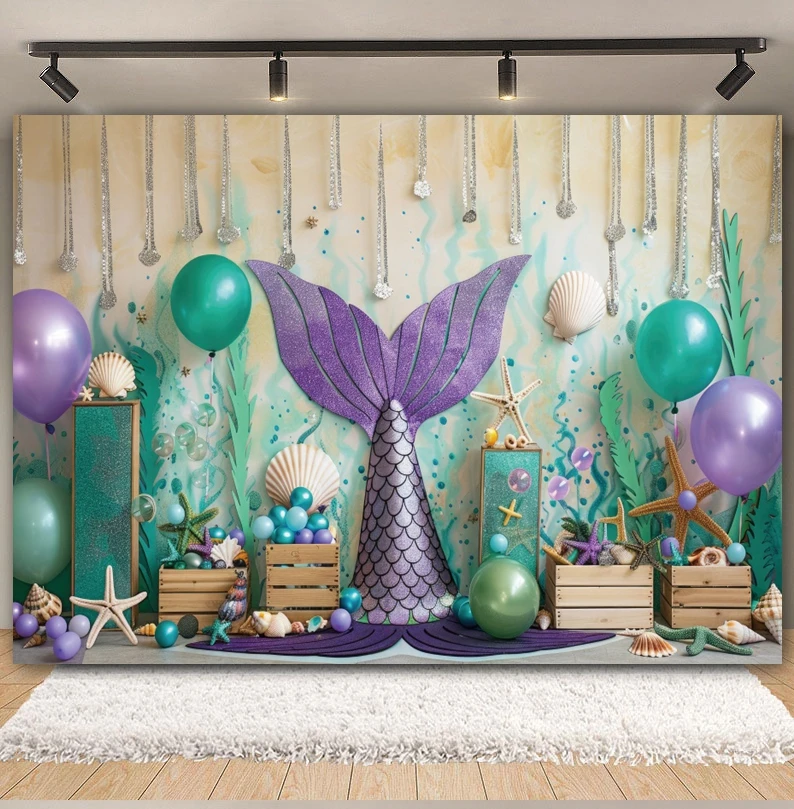 Mermaid Princess Backdrop for Photography Underwater World Castle Mermaid Tail Kids Party Baby Shower Decor Photozone Background