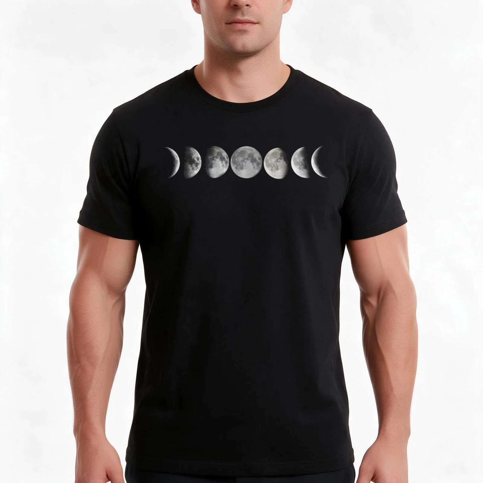 Moon Phases T-Shirt, Summer Casual Cotton Tee, Oversized Streetwear Tops, Vintage Graphic Print, Loose Fit Short Sleeve