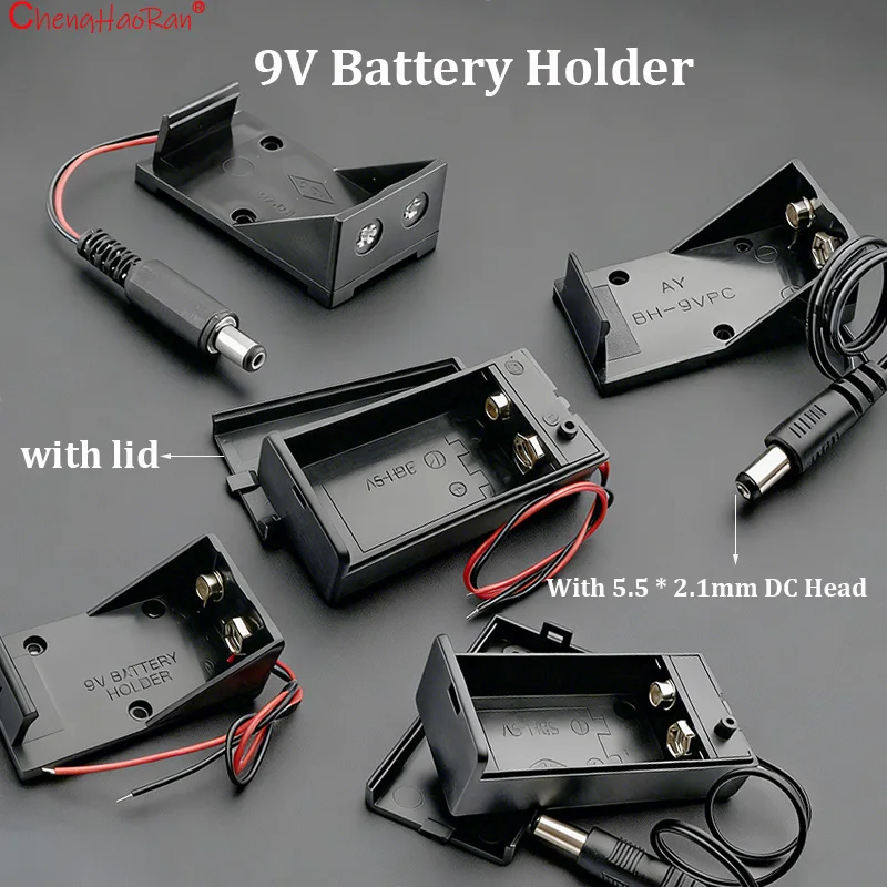 5PC 9V Square Battery Box 5.5 * 2.1mm DC Plug With Cover Lead Wire  For Various Electronic Products Such As Multimeters