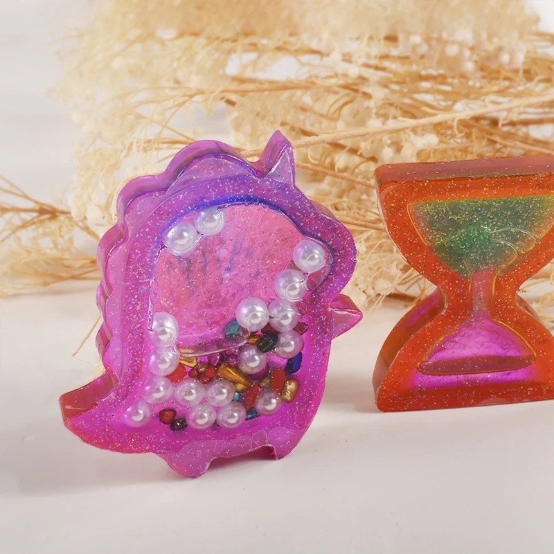 Hourglass Pendants Silicone Molds for DIY Jewelry Making Keychain Dinosaur Ornament Quicksand Resin Shaker Molds Handmade