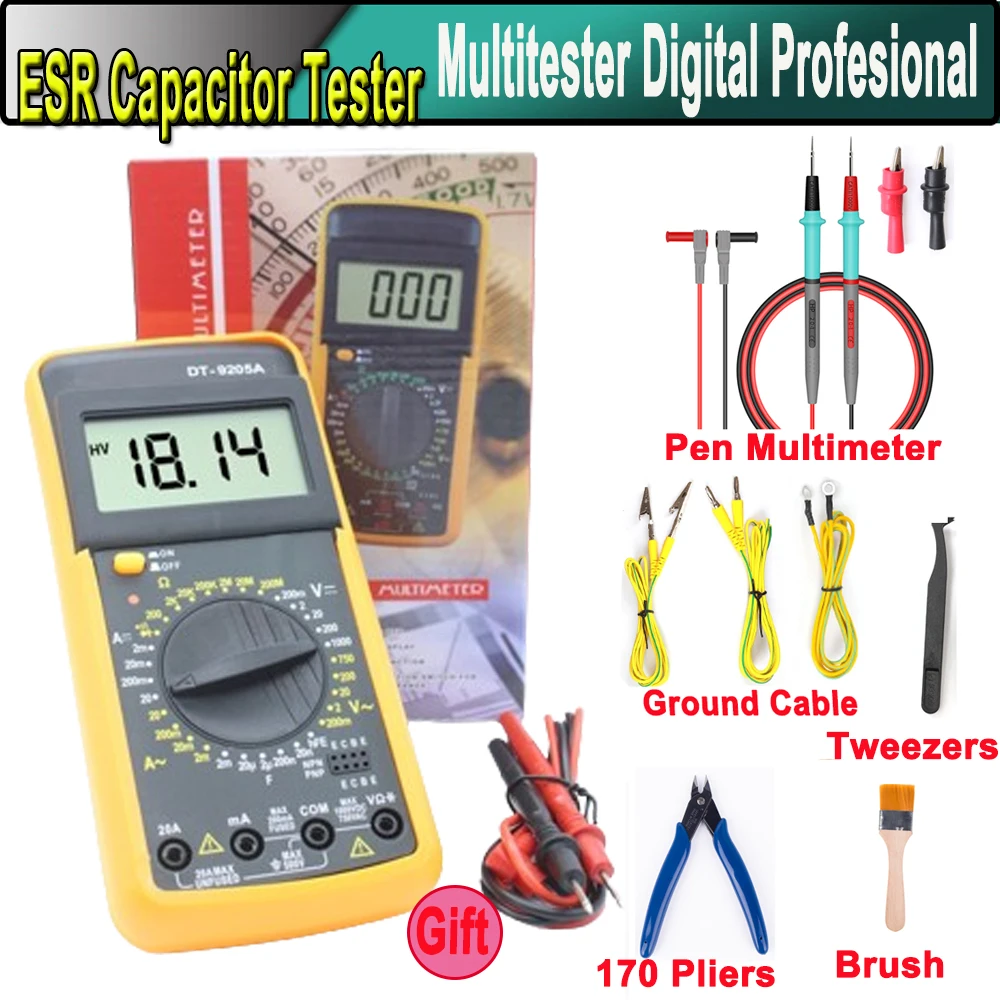 Digital Multimeter DT-9205A Auto Range Multimetro AC/DC Transistor Tester Electrical NCV Test Meter Profesional Analog Sets