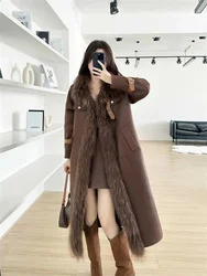 Women's Outerwear 2024 Autumn and Winter New Fashion Item Raccoon fur Collar With Goose Down Lining Long fur Coat for Women WLF