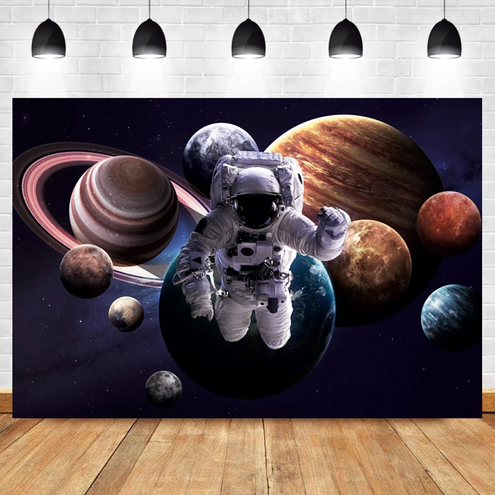 Outer Space Planets Backdrop Children Birthday Party Universe Glitter Stars Clouds Photography Background Kids Room Decoration