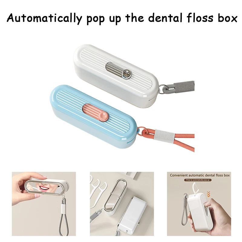 Floss Dispenser Automatic Ejectable Floss Organiser Oral Care Press-on Disposable Flossing Sticks Refillable Storage Box