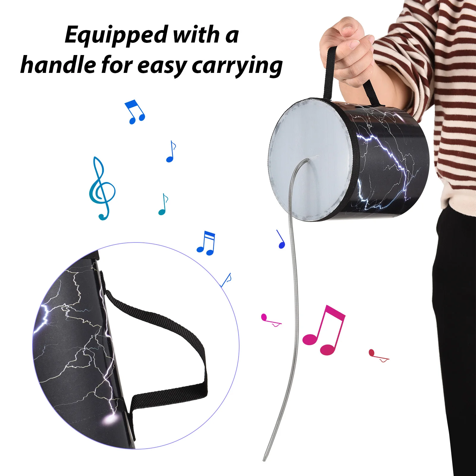 6 Inch Spring Drum Thunder Drum Sound Effect Instrument Wooden Lightweight Portable Thunder Tube Sound Maker Thunder Sound