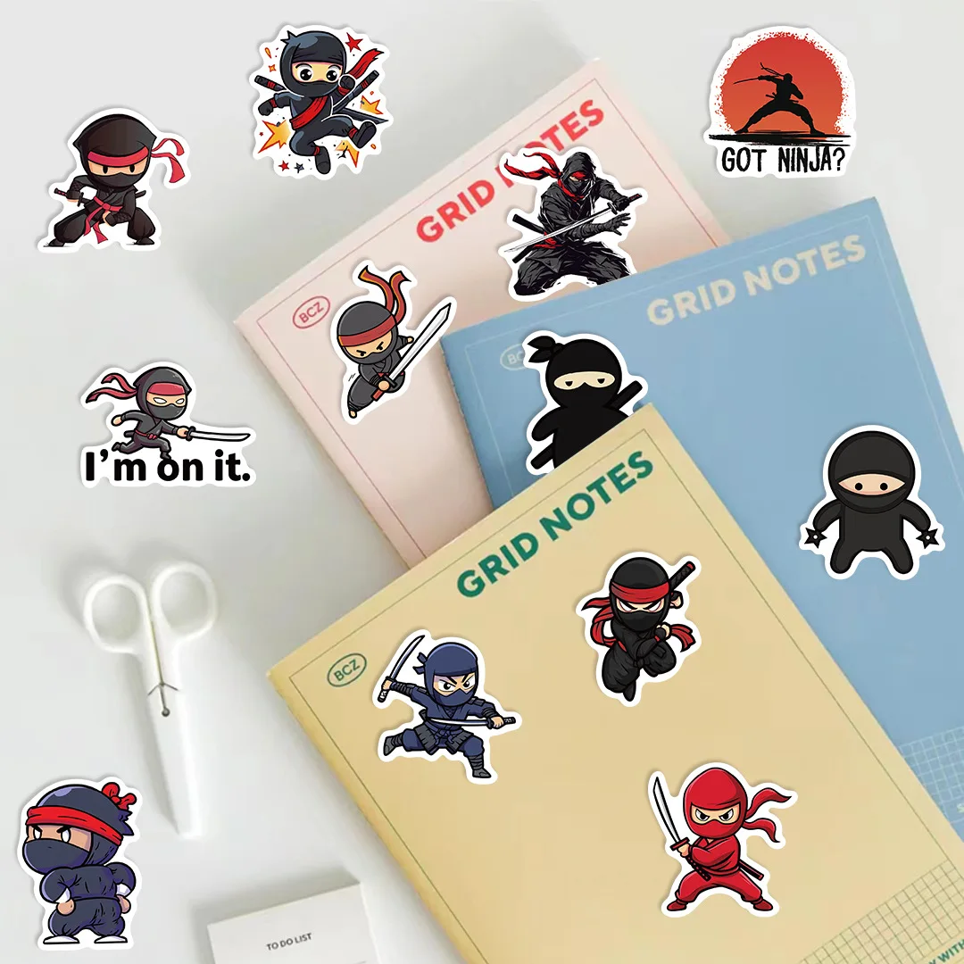 10/50PCS Cute Ninja Stickers Cartoon Waterproof Decals for Laptop Helmet Wardrobe Skateboard Fridge Phone Gift for Kids Birthday