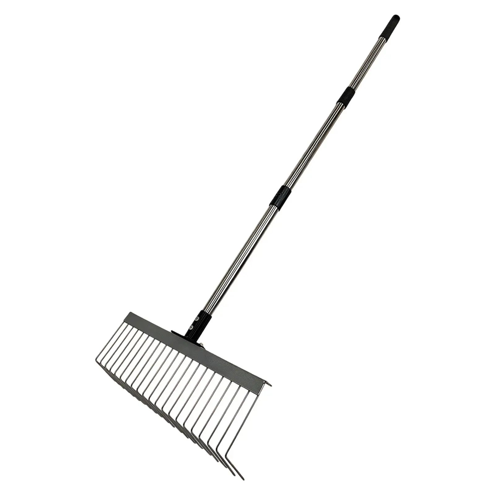 Adjustable Steel Garden Rake 21 Tine Heavy Duty Leaf Collector Wide Yard Rake for Outdoor Landscaping