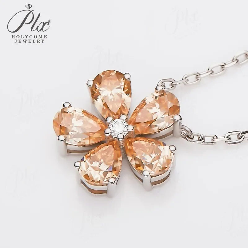 Halskette mit Fünfblättrigem Blumen-Anhänger, Moissanit-Diamant, 925 Sterling Silber Kette, Schmuck für Damen, Hypoallergen, Jubiläumsgeschenk – Detail 21