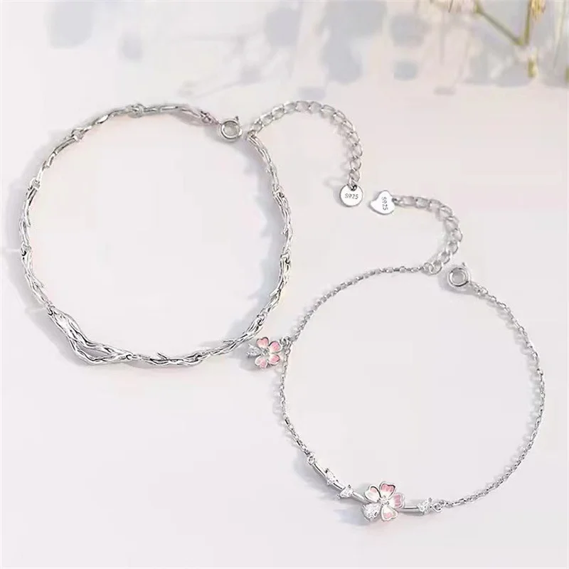 Exquisite Branch Flower Design Couple Bracelet For Lady Valentine's Day Gift Trendy Silver 925 Bracelet Women Jewelry